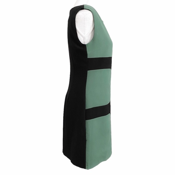 FINE ILLUSION WOOL BLEND BLACK GREEN COLORBLOCK SLEEVELESS SHIFT MINI DRESS S/M - Picture 2 of 12